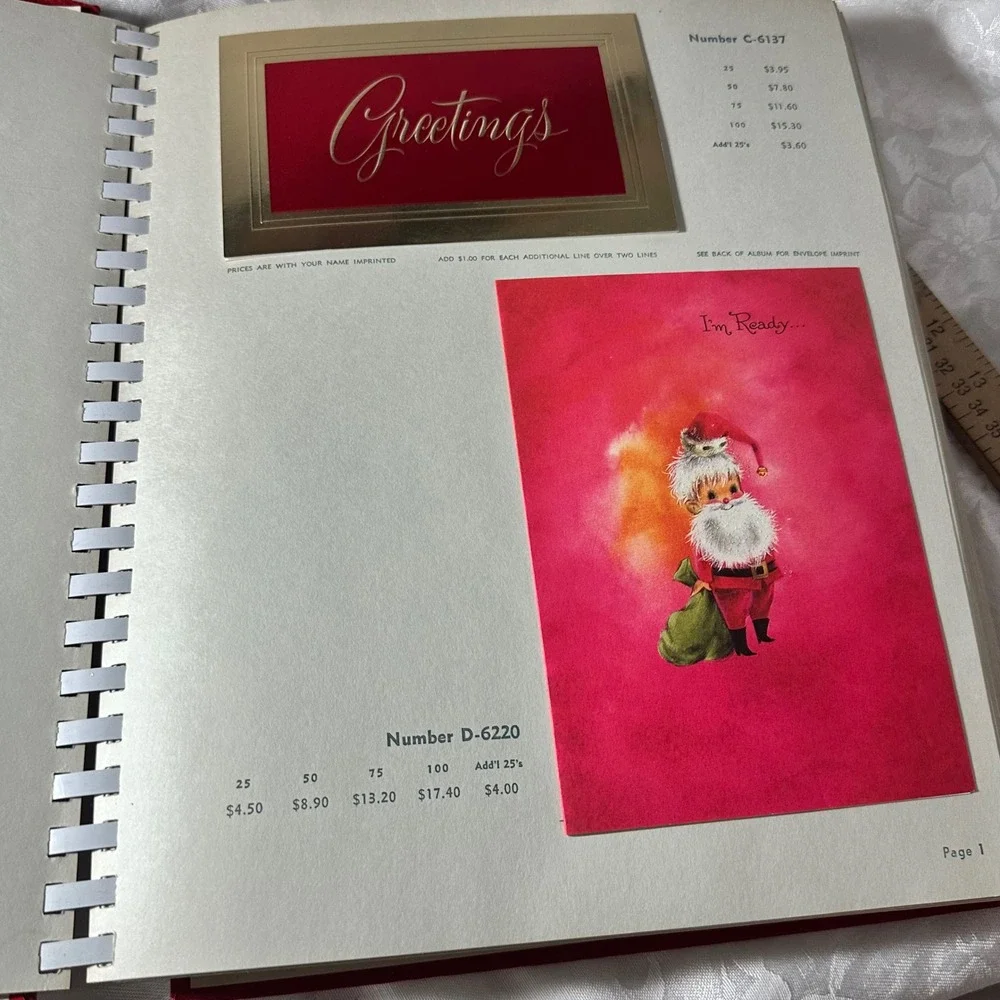 Masterpiece Studios Christmas Card Sample Book 1969 Red Large Good Vintage MCM